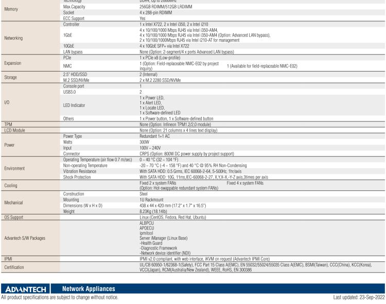 研華FWA-3050 基于Intel?Xeon D-2100系列處理器，用于uCPE和下一代防火墻的遠(yuǎn)程可管理1U網(wǎng)絡(luò)應(yīng)用平臺(tái)