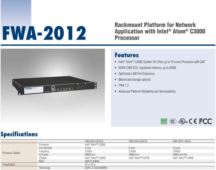 研華FWA-2012 基于Intel?Atom?C3000處理器的網(wǎng)絡(luò)應(yīng)用程序機(jī)架安裝平臺