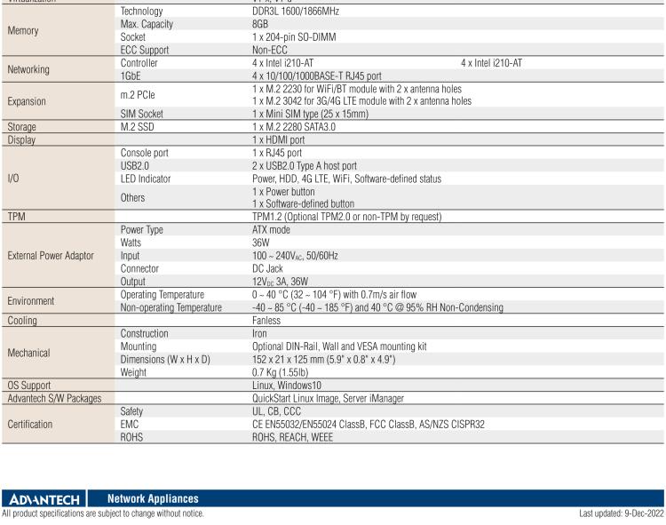 研華FWA-T011 基于Intel? Celeron? N3350/J3455 入門級SD-WAN，安全網(wǎng)關(guān)微型網(wǎng)絡(luò)應(yīng)用平臺