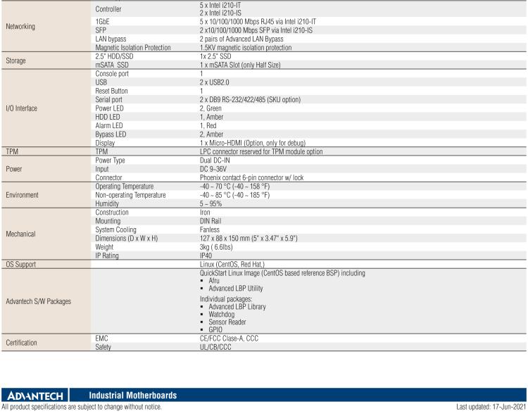 研華FWA-1211 Industrial Grade Cyber Security Appliance based on Intel? Atom? x5-E3940/ x5-E3930 Processor