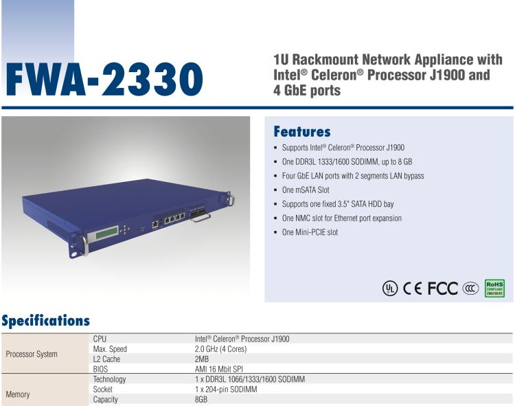 研華FWA-2330 基于Intel? Bay trail-D/M 系列處理器 1U機架式網(wǎng)絡(luò)應(yīng)用平臺