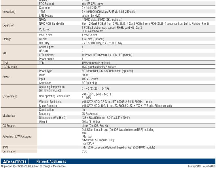 研華FWA-4130 基于第六代/第七代Intel?Xeon?E3和 Intel?core?i7 / i5 / i3系列處理器 2U機(jī)架式網(wǎng)絡(luò)應(yīng)用平臺(tái)