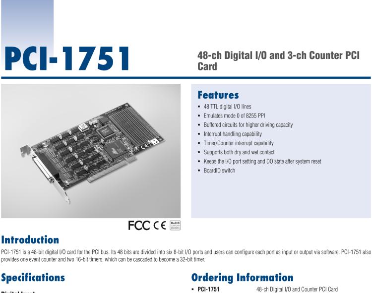 研華PCI-1751 48位PCI總線數字量輸入/輸出卡