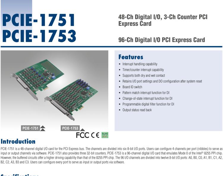 研華PCIE-1753 96通道PCIE Express總線數(shù)字I/O卡