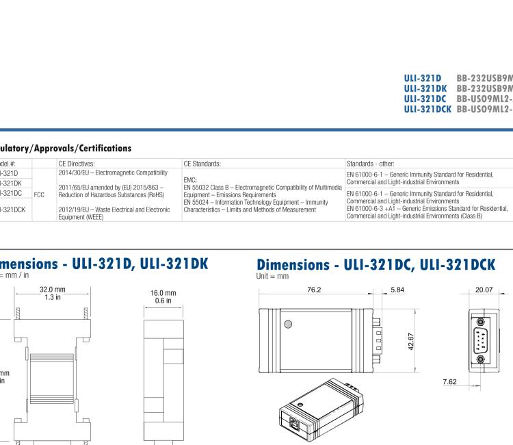 研華BB-232USB9M-LS ULI-321DK USB 2.0到RS-232轉(zhuǎn)換器，DB9公頭 端口號鎖定