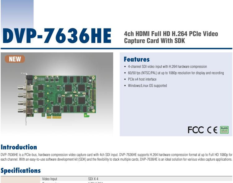 研華DVP-7636HE 4ch HDMI Full HD H.264 PCIe Video Capture Card With SDK